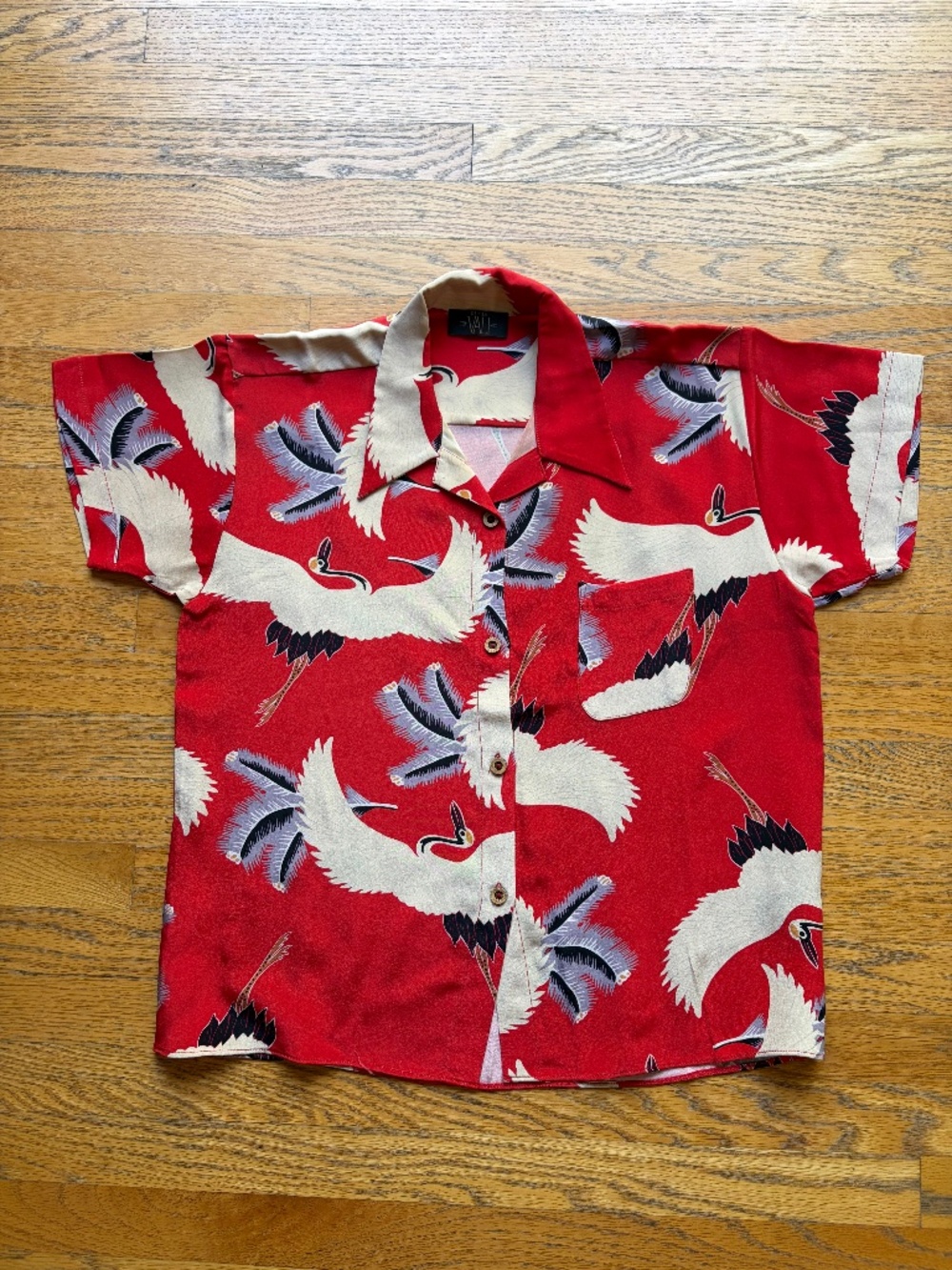SILK HAWAIIAN STYLE BIRD SHIRT - UK 8